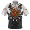 Australia Zip Polo Shirt Aboriginal Inspired Naidoc Symbol Pattern White