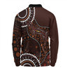 Australia Long Sleeve Polo Shirt Aboriginal Inspired Lizard With Dot Painting Pattern