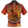 Australia Zip Polo Shirt Aboriginal Indigenous Kangaroo With Dot Painting Pattern