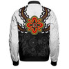 Australia Bomber Jacket Aboriginal Inspired Symbol Pattern White