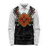 Australia Long Sleeve Polo Shirt Aboriginal Inspired Symbol Pattern White