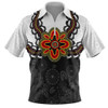 Australia Zip Polo Shirt Aboriginal Inspired Symbol Pattern White