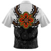 Australia Zip Polo Shirt Aboriginal Inspired Symbol Pattern White