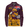 Brisbane Broncos Long Sleeve Polo Shirt Custom For Die Hard Fan Australia Flag Scratch Style