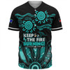 Australia Baseball Shirt Naidoc Week 2024 Indigenous Keep The Fire Burning Aboriginal Gum Leaf Painting Turquoise