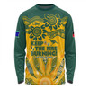 Australia Long Sleeve T-shirt Naidoc Week 2024 Indigenous Keep The Fire Burning Aboriginal Gum Leaf Painting Green