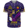 Melbourne Storm Baseball Shirt Custom Naidoc Week 2024 Aboriginal Pattern And Torres Strait Islander Inspired