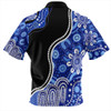 Australia Zip Polo Shirt Aboriginal Dot Painting Blue