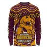 Brisbane Broncos Long Sleeve T-shirt Aboriginal Inspired Tough Fan Rugby For Life