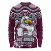 Manly Warringah Sea Eagles Long Sleeve T-shirt Aboriginal Inspired Tough Fan Rugby For Life Ver 2.0