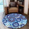 Australia Round Rug Blue Background With Traditional Aboriginal Dot Decoration