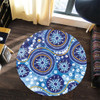 Australia Round Rug Blue Background With Traditional Aboriginal Dot Decoration