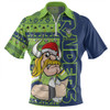 Canberra Raiders Zip Polo Shirt Merry Ugly Xmas Nordic Pattern Style