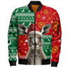 Australia Bomber Jacket Aboriginal Dot With Kangaroo Santa Hat Designs