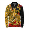 Australia Long Sleeve Polo Shirt Aboriginal Kangaroo Journey