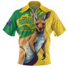 Australia Zip Polo Shirt Australia Day Kangaroo Art With Aboriginal Pattern Inspired