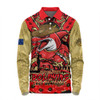 Redcliffe Dolphins Long Sleeve Polo Shirt Ripped Legacy Of The Game The ANZAC Spirit Lives On