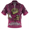 Queensland Maroons Zip Polo Shirt Strong Fighting Flame Go Maroons