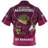 Queensland Maroons Zip Polo Shirt Strong Fighting Flame Go Maroons