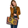 Indigenous Australian Aboriginal Leather Tote Bag Golden Dreaming Petals