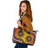Indigenous Australian Aboriginal Leather Tote Bag Golden Dreaming Petals