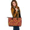 Indigenous Australian Aboriginal Leather Tote Bag Outback Sunset Dance