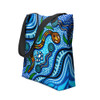 Indigenous Australian Aboriginal Tote Bag Aboriginal Ocean Dreaming Pathways In Blue Flow