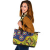 Indigenous Australian Aboriginal Leather Tote Bag A Bright And Colorful Background With Aboriginal Inspired Dot Art