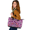 Indigenous Australian Aboriginal Leather Tote Bag Aboriginal Dreaming Trail In Violet River Flow