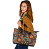 Indigenous Australian Aboriginal Leather Tote Bag Aboriginal Earth Bloom With Outback Sun Circles