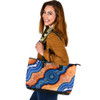 Indigenous Australian Aboriginal Leather Tote Bag Aboriginal Flow Of Rivers And Sunset Dreaming