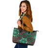 Indigenous Australian Aboriginal Leather Tote Bag Aboriginal Green Dot Art Inspired