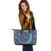 Indigenous Australian Aboriginal Leather Tote Bag Aboriginal Ocean Bloom Circle Dreaming