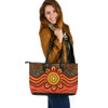 Indigenous Australian Aboriginal Leather Tote Bag Aboriginal Radiant Sun Dreaming In Red Sands