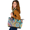 Indigenous Australian Aboriginal Leather Tote Bag Color Harmony In Spiritual Dot Dance