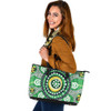 Indigenous Australian Aboriginal Leather Tote Bag Green Aboriginal Inspired Dot Art