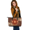 Indigenous Australian Aboriginal Leather Tote Bag Red Ochre Rivers Flow through Dreamtime Echoes