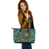 Indigenous Australian Aboriginal Leather Tote Bag Sacred Circles Flow Through Green Spiritland Whisper