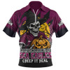 Manly Warringah Sea Eagles Zip Polo Shirt Dark Moon Rugby Halloween Battle Edition