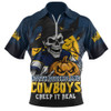 North Queensland Cowboys Zip Polo Shirt Dark Moon Rugby Halloween Battle Edition