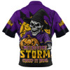 Melbourne Storm Zip Polo Shirt Dark Moon Rugby Halloween Battle Edition