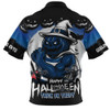 Geelong Cats Zip Polo Shirt Dark Pumpkin Halloween Spirit Geelong Cats Zip Polo Shirt Dark Pumpkin Halloween Spirit
