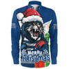 Geelong Cats Long Sleeve Shirt Santa Scoring Touchdown On Christmas Game Day