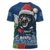 Geelong Cats T-Shirt Santa Scoring Touchdown On Christmas Game Day
