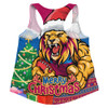 Brisbane Lions Women Racerback Singlet Santa Scoring Touchdown On Christmas Game Day