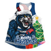 Geelong Cats Women Racerback Singlet Santa Scoring Touchdown On Christmas Game Day
