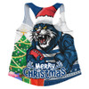 Geelong Cats Women Racerback Singlet Santa Scoring Touchdown On Christmas Game Day