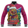 Brisbane Lions Baseball Jacket Santa Scoring Touchdown On Christmas Game Day