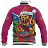 Brisbane Lions Baseball Jacket Santa Scoring Touchdown On Christmas Game Day