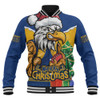 West Coast Eagles Baseball Jacket Santa Scoring Touchdown On Christmas Game Day